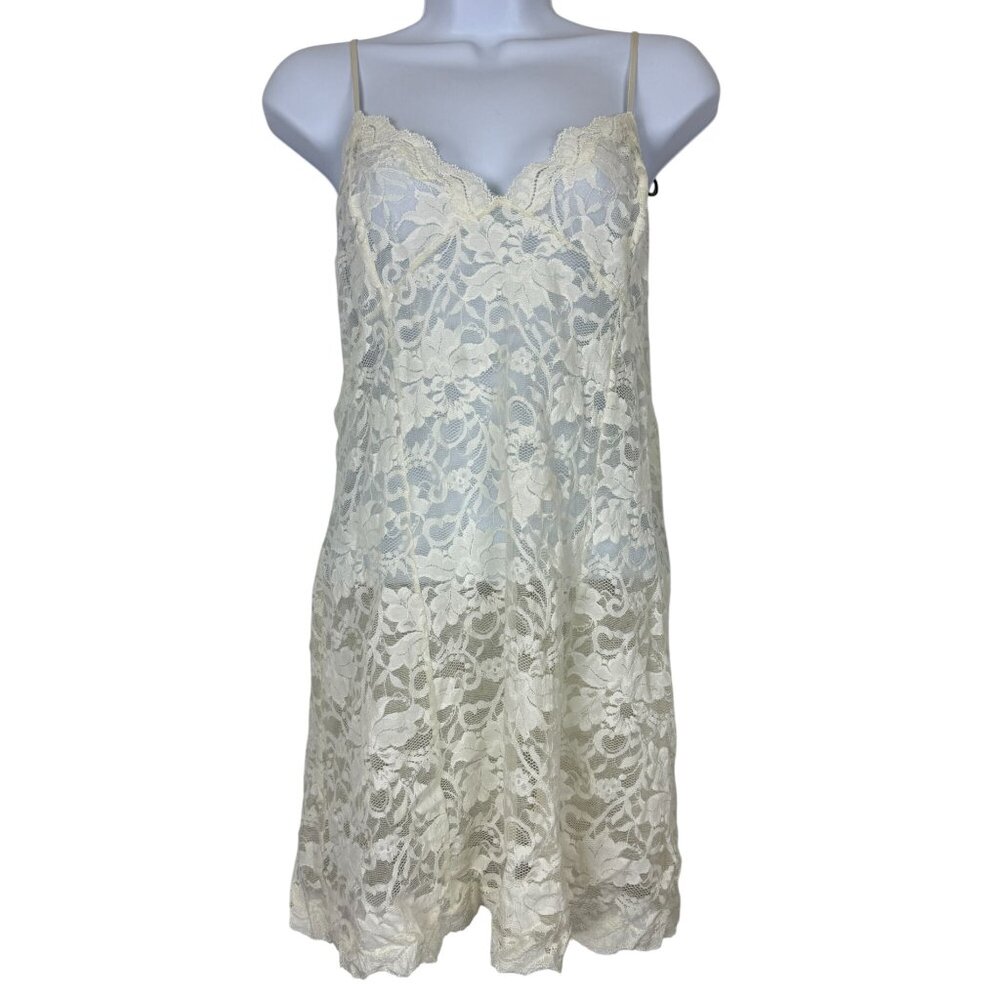 Victoria’s Secret Lace Slip Chemise Women’s Large Ivory Floral Spaghetti Strap